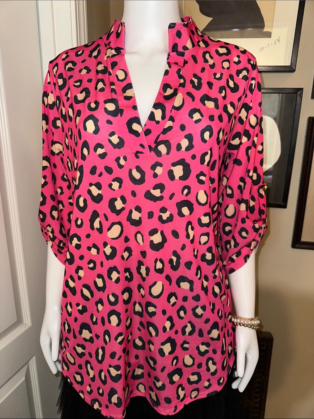 HEIMISH USA Hot Pink Leopard-Print V-Neck Tunic